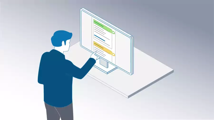 Animation: Aus einem Normeninhalt werden einzelne Anforderungen identifiziert, klassifiziert und als strukturierte Anforderungssets an das Zielsystem übergeben.